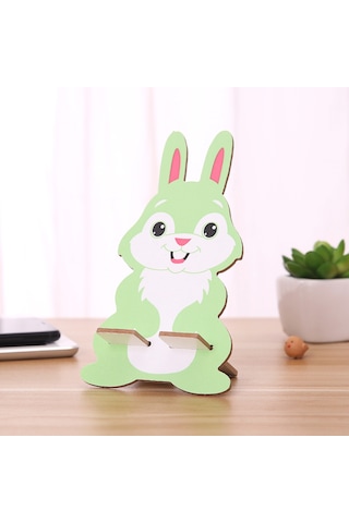 Tenfowee Sevimli Tavşan Desenli Ahşap Telefon Ve Tablet Standı - Yeşil Renk