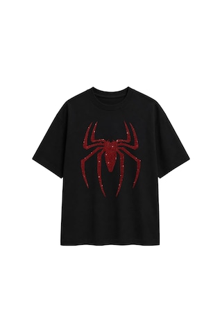 Zaee Spider Taşlı Oversize Tişört Siyah