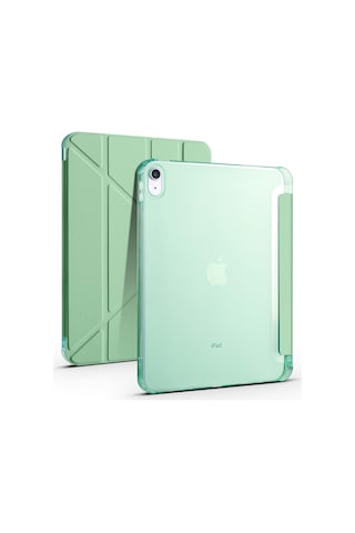 İpad 10.9 2022 10.nesil A2696-a2757-a2777-a3162 Uyumlu Kalem Bölmeli Dönebilen Üçgen Standlı Tri Folding Tablet Kılıfı - Koyu Yeşil - T25971