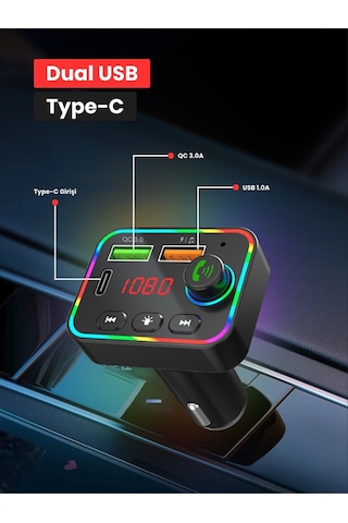 Bluetooth 5.3 Araç İçi Fm Transmitter Pd 25w Qc 3.0 Çift Usb Ekranlı Handsfree