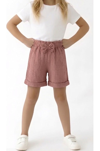 Esila Kids Kız Çocuk Bermuda Şort Beli Lastikli Duble Paça Gülkurusu