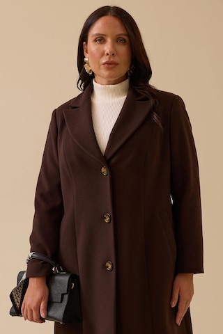 Galaxi Kadın Büyük Beden Astar Desenli Cepli Kaşe Kaban 4003 Kahverengi Kahverengi