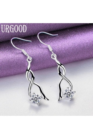 925 Ayar Gümüş Aaa Zirkon Bükülmüş Damla Küpe Takı