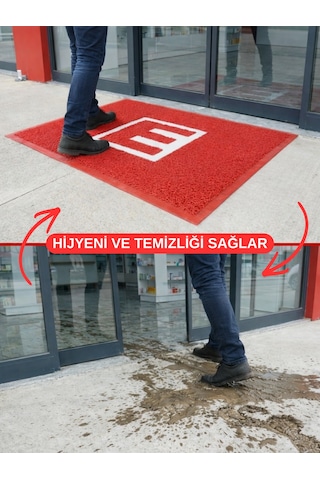 Beylini Eczane Önü Paspası E Logo Giriş İşyeri Eczane Mağaza Girişi Kapı Önü Kıvırcık Hijyen Halısı 60x80 Cm Kırmızı