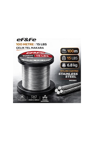 Effe Hg2501 Çelik Tel Makara 100m 15lbs 6.8kg Nylon Coating Stainless Steel