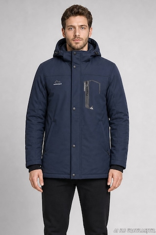 Freemen Erkek Kapüşonlu İçi Kürklü Su Ve Rüzgar Geçirmez Outdoor Softshell Mont-414 Lacivert