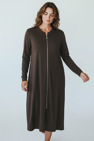 Kadın Önü Fermuarlı Kolu Manşetli Gizli Cepli Mevsimlik Kap Kahverengi