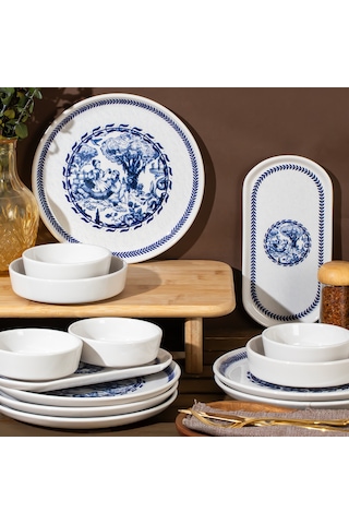 Perotti French Vintage 14 Parça Seramik 6 Kişilik Kahvaltı Takımı Mavi