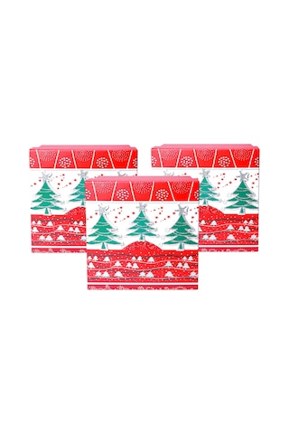 Yılbaşı Çam Ağacı Motifli Hediye Kutusu Küçük Set 3'lü