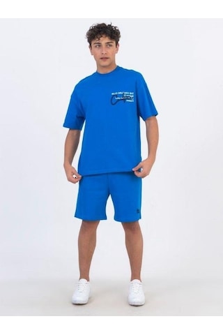 Zekids Erkek Çocuk Pamuklu Oversize Kesim Şort-11871-saks Saks Mavi