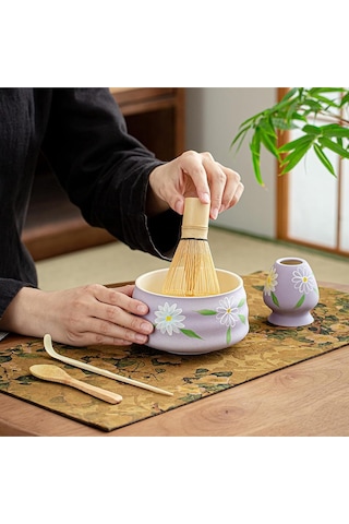 Uhoome 4 Parçalı Japon Matcha Seti - Matcha Çırpıcısı, Bambu Ölçü Kaşığı, Geleneksel Matcha Seti Çok Renkli