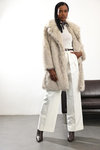 Bej Midi Boy Şal Yaka Kürk D99773 Bej