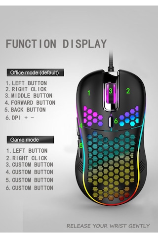 Rgb Led Işıklı Oyuncu Mouse Gaming 800-2400 Dpi 0 Oyun Mouse Mat Siyah Diğer