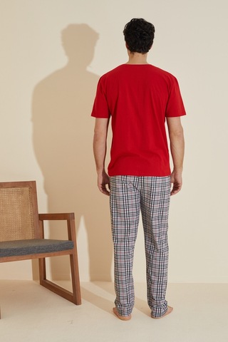 Siyah İnci Bisiklet Yaka Baskılı Örme Pijama Takım 25109842 Kırmızı