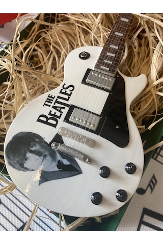 Elektro Gitar El Yapımı Ahşap Minyatür Hediyelik Biblo 25 Cm Les