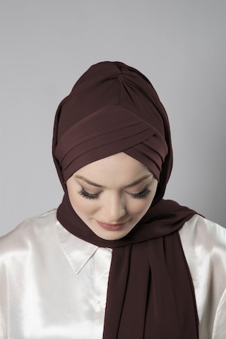 Hürrem Bone Pratik Hazır Geçmeli Bone Şal Şifon Kendinden Boneli Üç Bantlı 1451 14 1451 14 Kahverengi