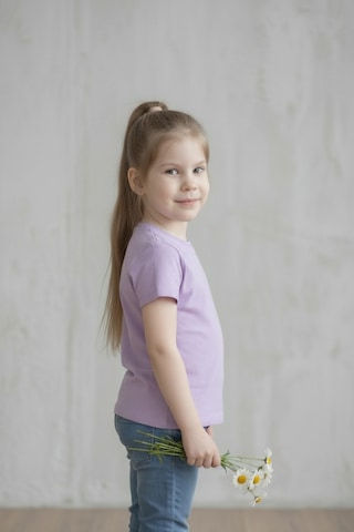 Kiagu Lila Kısa Kol Basic T-shirt- Terletmeyen Esnek Kumaş Pamuklu Mevsimlik Lila Kısakol Kız Çocuk Tsort Lila