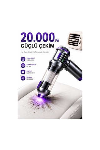 Kablosuz Taşınabilir Şarjlı Süpürge 20000pa Araç - Ofis - Ev Süpürgesi