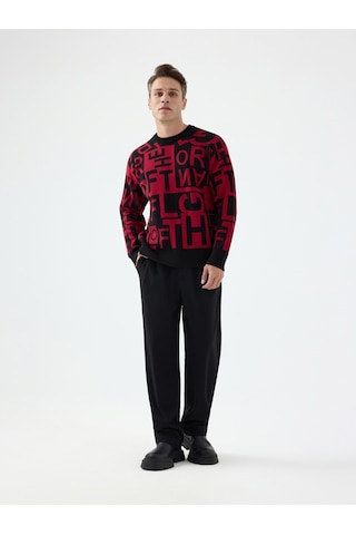 Oversize Erkek Kazak Black&red
