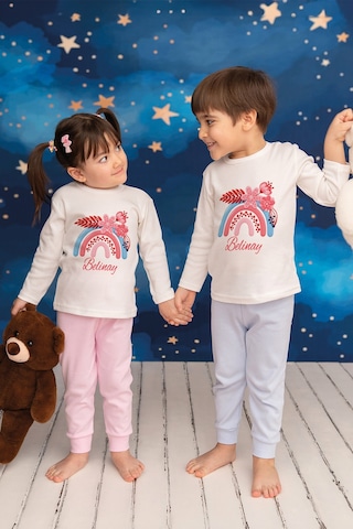 Pia Baby İsme Özel Kız Çocuk 2 Adet Pijama Takımı %100 Pamuk Penye İsim Baskılı Kişiye Özel Kreş Pijaması Hediye Seti 20293s15pi Krem