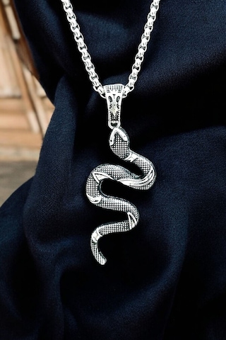 Gümüş Kaplama Krom-çelik Erkek Kolyesi California Milk Snake Yılan Madalyon Beyaz