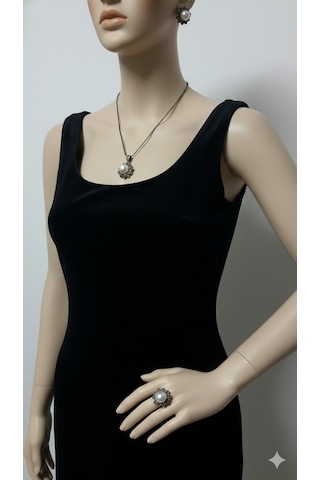 Markazit Cerceveli İncili 3 Lü Set Beyaz
