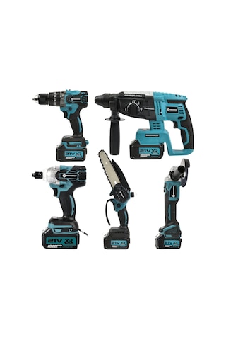Prohummer Ph252 Profesyonel Akülü Süper 5li Matkap Seti - 125mm Avuç Taşlama, Sds Plus Kırıcı Delici Hilti, Somun Sıkma Sökme, Vidalama Matkap, Budama Testere