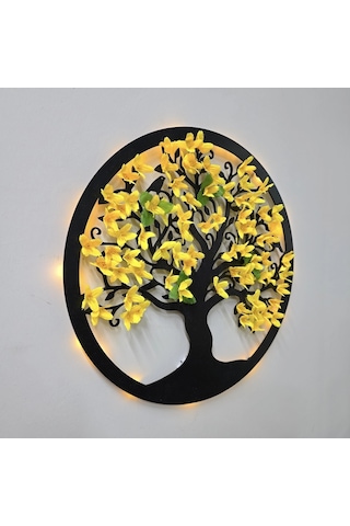 Led Işıklı Ve Sarı Sakura Hayat Ağacı Tablo 40cm