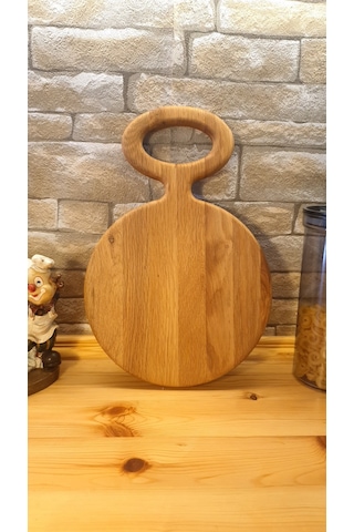 Ahşap Saplı Yuvarlak Pizza Sunum Kesme Tahtası