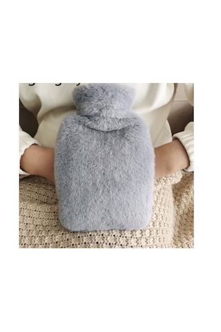 Sıcak Su Torbası Yan Cepli Gri Peluş Termofor 27x17x2cm 750ml