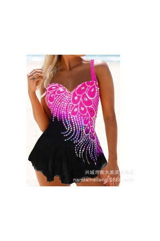 Geeroyoo Xl Beden Mavi Kadın Büyük Beden Mayo, Kuş Tüyü Desenli Açık Yaka, Konforlu Ve Esnek, Outdoor Aktivite İçin Uygun Diğer