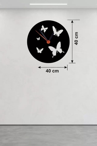 Mey Najmaddin Uçuşan Kelebekler Tasarım Ahşap Duvar Saati - 40x40 Cm Dekoratif Najmaddin Çok Renkli