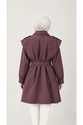 Nevayla Moda Kuşaklı Fermuarlı Mevsimlik Trençkot - Mürdüm / M0116
