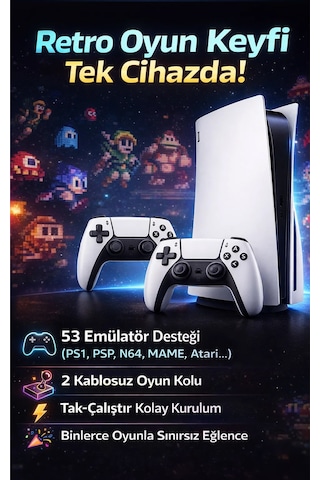 Ultra Retro Oyun Konsolu - 53 Emülatörlü, 2 Kablosuz Kollu 10.000+ Nostalji Oyun Seti
