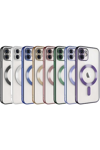 Goocamp Apple Uyumlu iPhone 12 Kamera Korumalı Magsafe Wireless Şarj Özellikli Demre Kılıf Lila