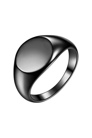 Retro Yüzük Saf Renk Cilalı Titanyum Çelik Yuvarlak Yüzey Basit Stil Çok Siyah