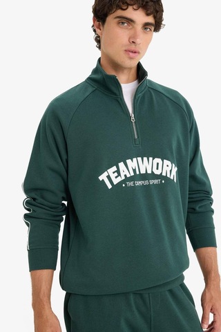 Defacto Boxy Fit Dik Yaka Fermuarlı Baskılı Sweatshirt F0115ax25augn536 Yeşil