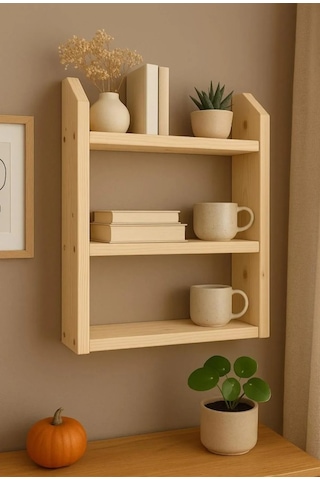 3 Katlı Ahşap Duvar Rafı 50x50x9 Cm Krem