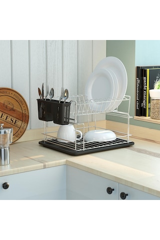 Teknotel İki Kat Modüler Tabaklık Bulaşıklık Krom + Siyah Kb010