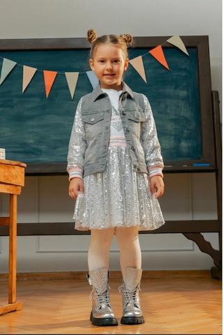 Kız Çocuk Kolları Pul Payetli Nakışlı Denim Ceket Mnt25k236 Gri