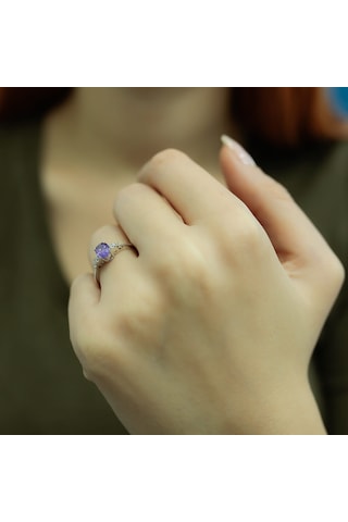 Lova Pırlantalı Oval Ametist Yüzük - 1020229