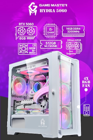 Game Master Hydra 5060 i5-12400F 16 GB 512 GB M2 SSD RTX5060 Free Dos Masaüstü Oyuncu Bilgisayarı