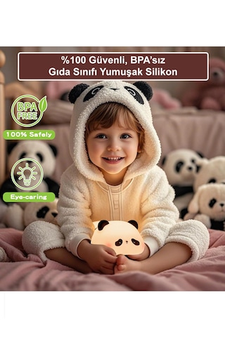 Greentech Dokunmatik Silikon Panda Gece Lambası / Gt-cl17 Siyah - Beyaz