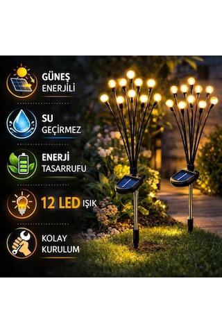 Arvale Güneş Enerjili Ateş Böceği Bahçe Lambası 2 Adet 6'li Demet Solar Dekoratif Bahçe Aydınlatması ANTRASİT