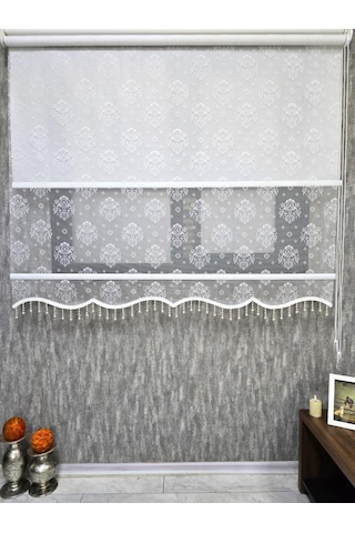 Bbb Çift Mekanizmalı Desenli Boncuklu Tül Ve Stor Perde Ekru Mt3049b 001