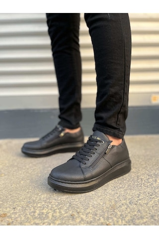 Dmr Elegance Jy155 Warrior Bağcıklı Ve Fermuarlı Cilt Erkek Günlük Sneaker Ayakkabı Cst - Siyah