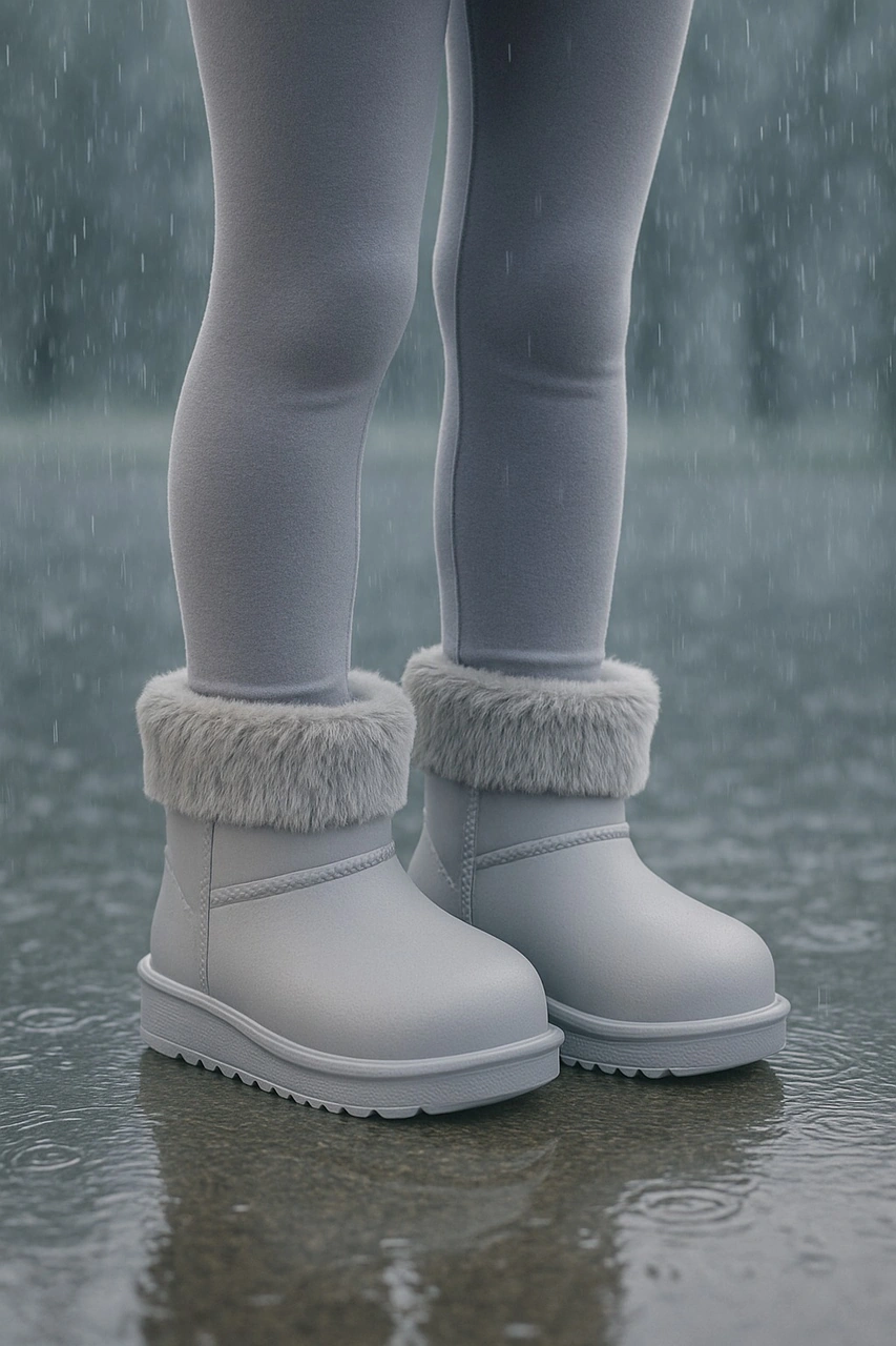 Su Geçirmez İçi Kürklü Kız Çocuk Eva Yağmur Kar Botu Gri