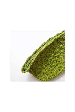 Lento Design Fıstık Yeşili El Örgüsü Raffia Portföy Çanta Bohem Clutch Bej