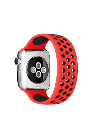 Zenviaat Newface Apple Watch Uyumlu42mm Ayarlı Delikli Silikon Kordon - Kırmızı-siyah Znv2027