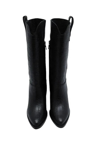 Poletto Hakiki Deri Sıyah Çizme Topuklu 855 43 V1 S-1048 Siyah